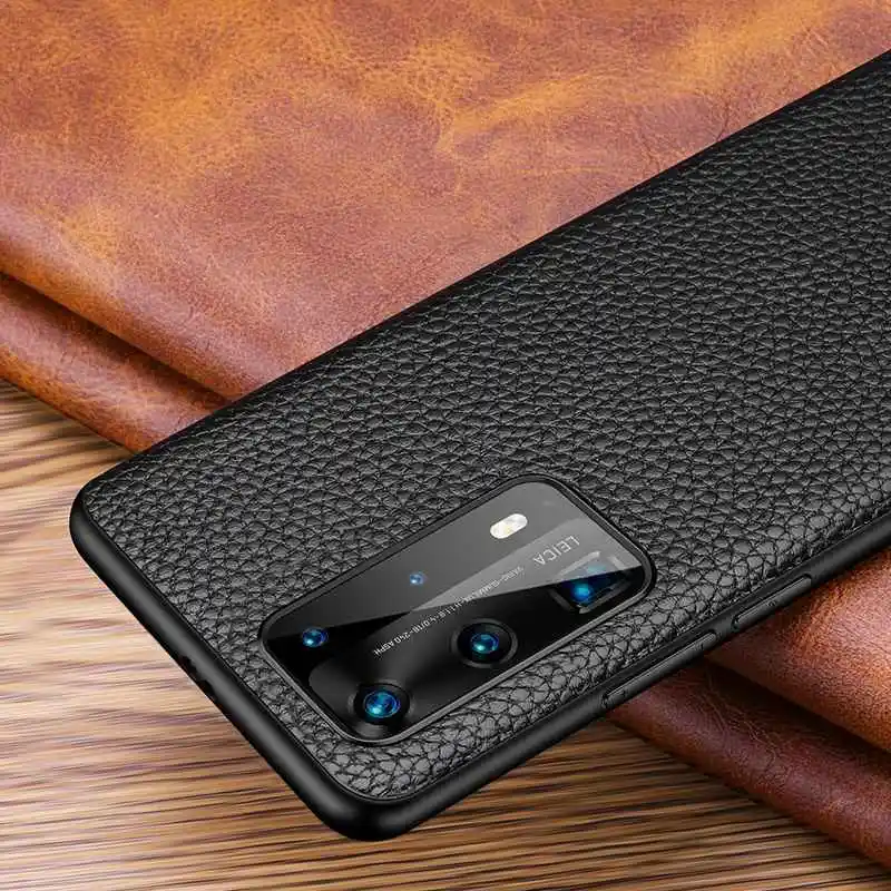 For Huawei P40 Pro Plus P40Pro P30Pro P30 Lite Mate 30 40  Mate30 Mate40 Case Genuine Leather Lychee Pattern Soft Back Cover
