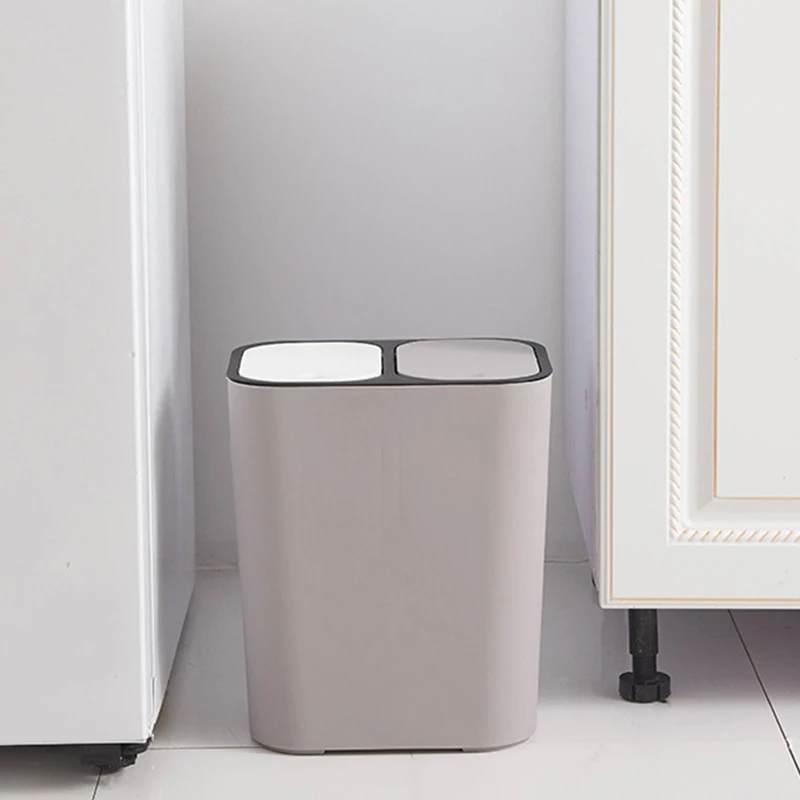 Контейнер для мусора прямоугольная пластиковая кнопка двойной отсек 12 литр