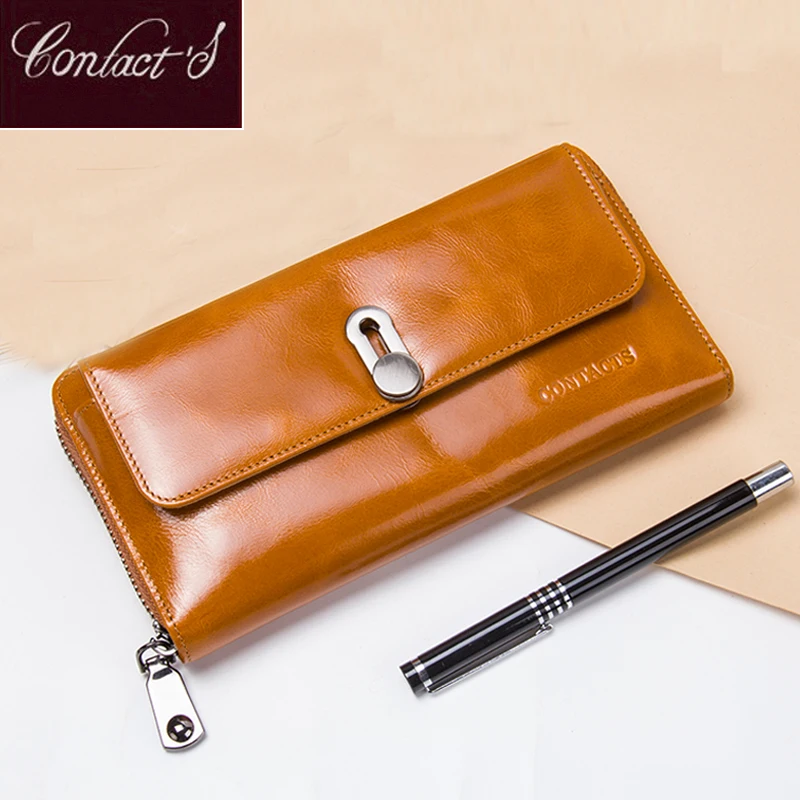 Контактный длинный женский кошелек натуральная кожа для монет Женский держатель
