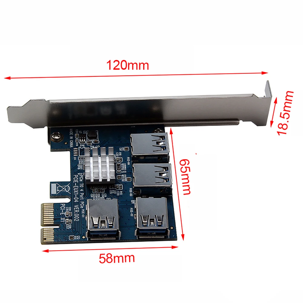 

PCI-E to PCI-E Adapter 1 Turn 4 PCI-Express Slot 1x to 16x USB 3.0 Special Riser Card PCIe Converter for BTC Miner Mining