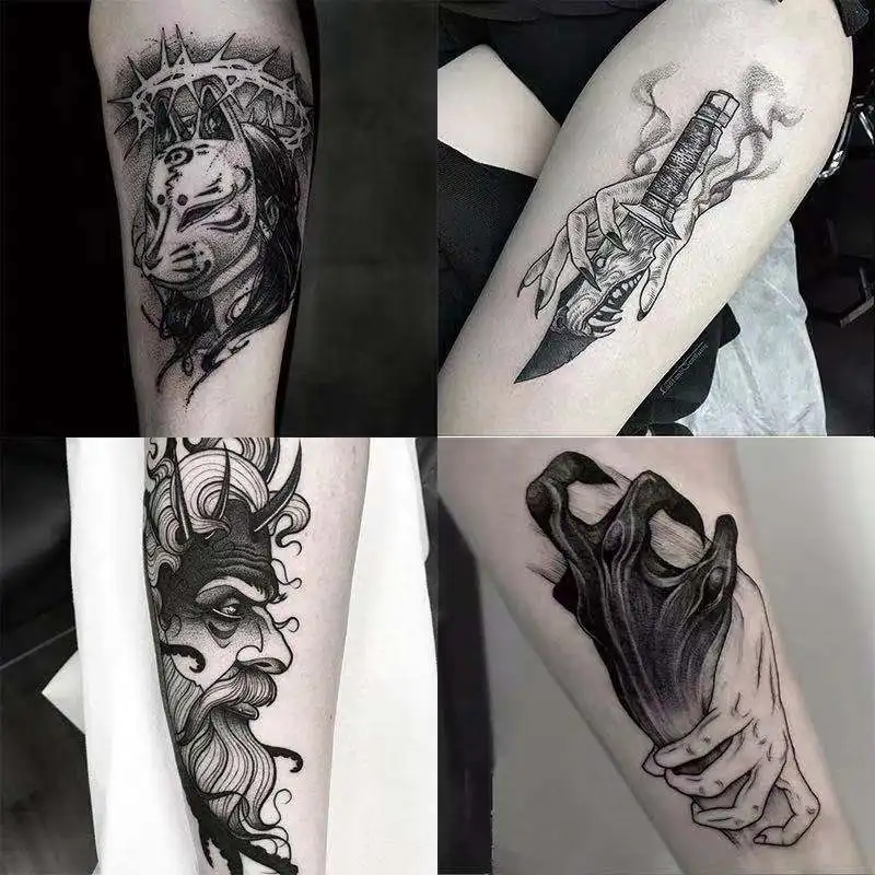 

4 листа, черные Временные татуировки-наклейки для мужчин и женщин, имитация призрака, водонепроницаемые темные татуировки, праздвечерние фл...