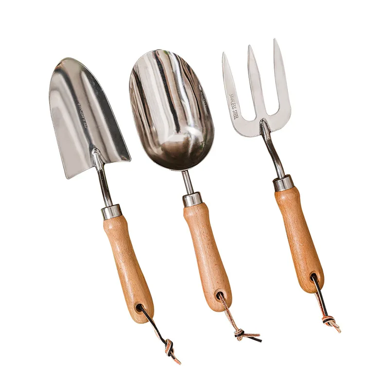 

Three-Piece Gardening Tool Set Stainless Steel Planting Shovel Fork Set Flowers and Plants Planting Garden Supplies
