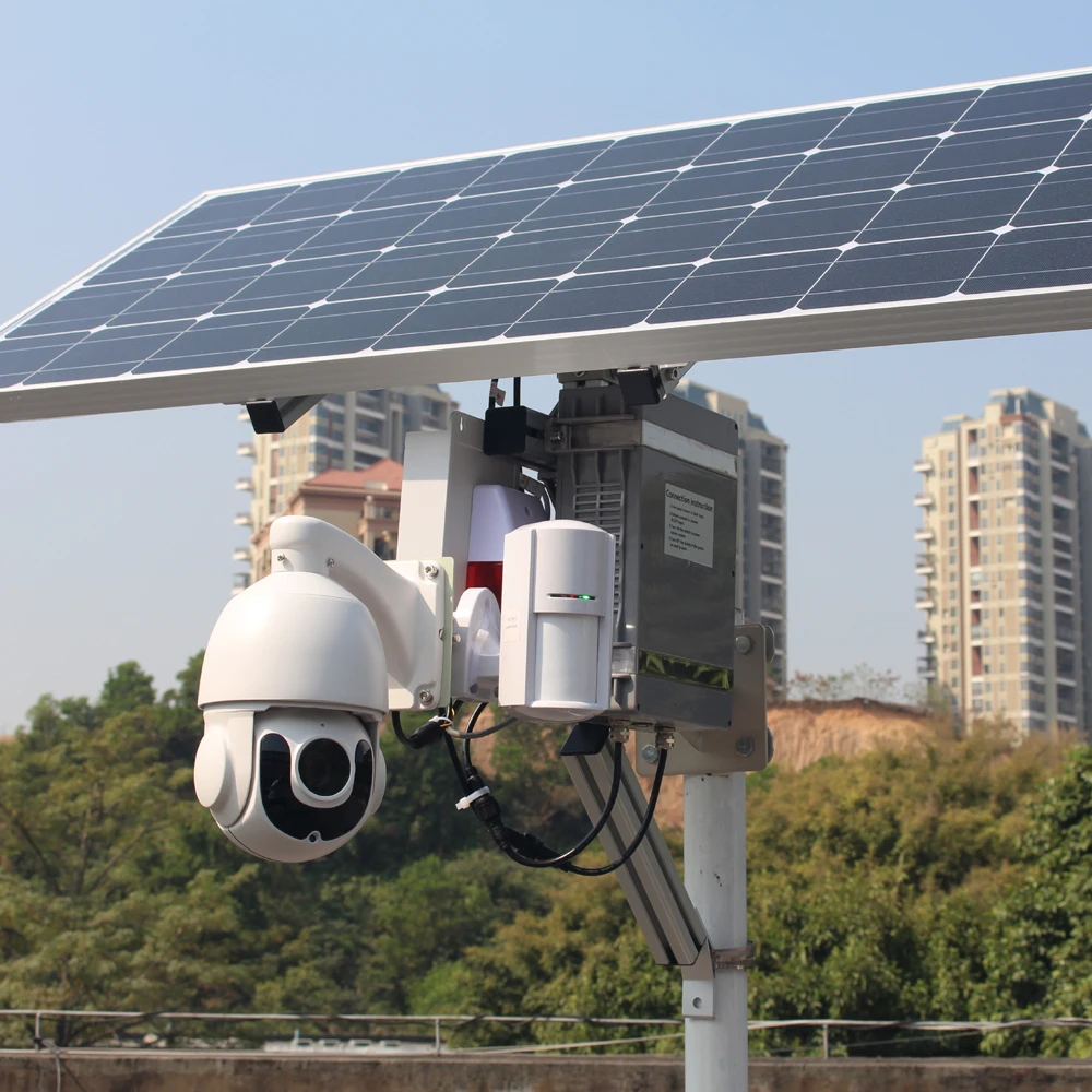 100w Solar Power Camera 4g 3g Gsm Sim Card Slot Outdoor Wifi Wireless Ip Ptz Security Cctv  With Pir Detector Alarm 128g