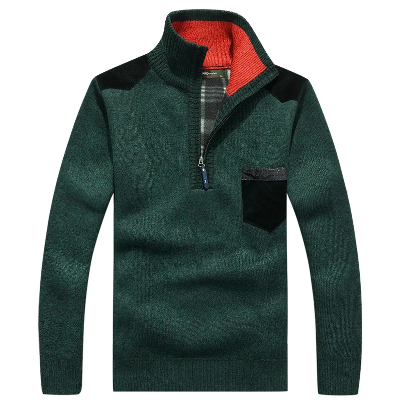

Warm thick velvet long-sleeved solid color cashmere men's winter pullover zipper o-neck men's casual wear large size 3XL sweater