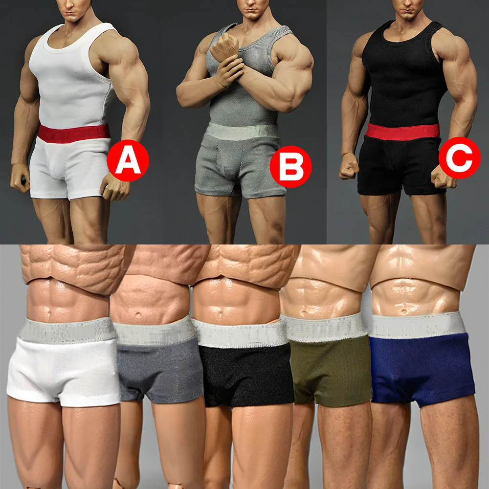 In Stock 1/6 Scale Strong Muscle Male Tank Top Shorts Set Underwear Briefs Model for 12 inches Action Figure Body M34 M35