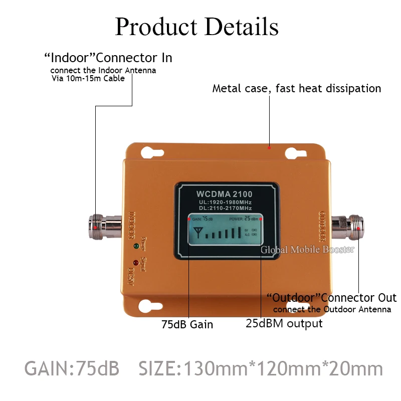 

75dB Gain 3G 2100mhz Repeater Cellphone Signal Repeater 3G Mobile Signal Booster Amplifier 3G WCDMA UMTS 3G Internet Amplifier