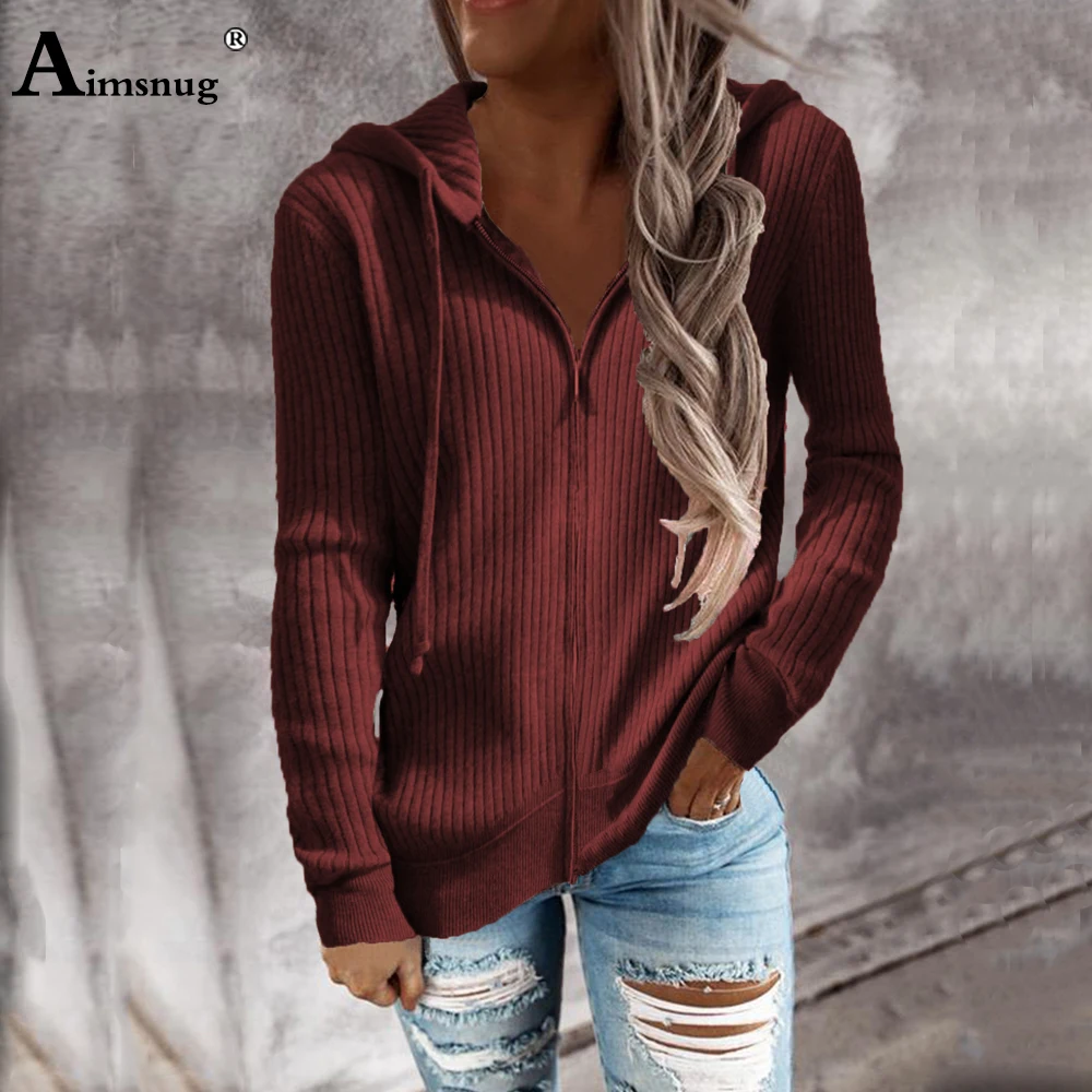 Women Fashion Hooded Top Grey Black Knitted Sweaters Female Long Sleeve Zipper Cardigans Ladies Streetwear 2022 Autumn Sweater images - 6