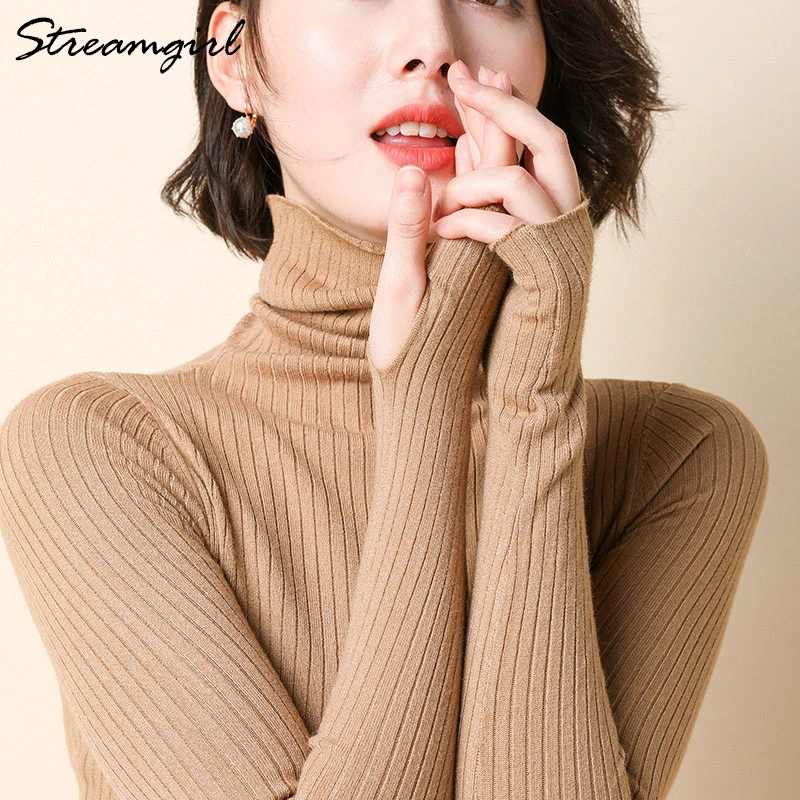 Зимний свитер с высоким воротником Женский пуловер высокоэластичные Джемперы