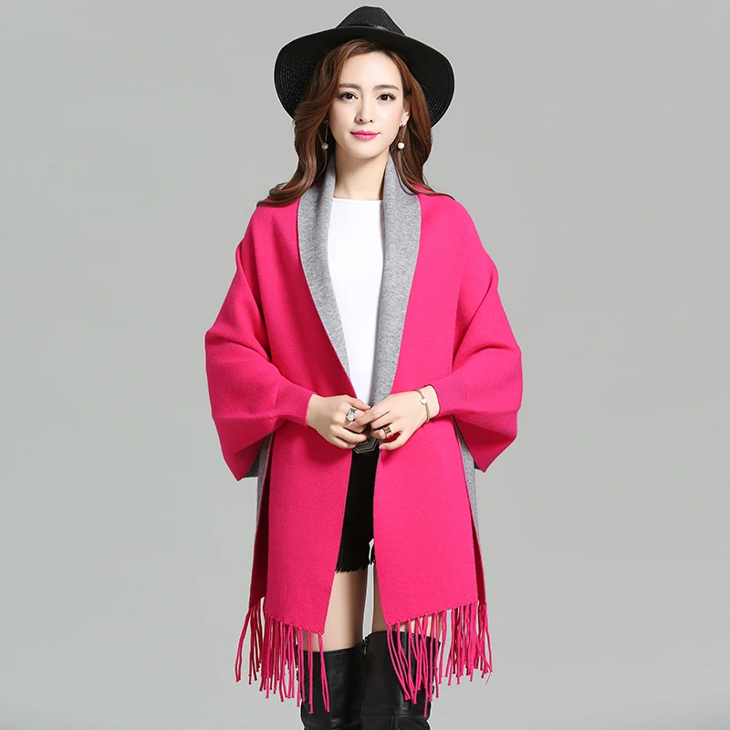Модный длинный осенне-зимний Пончо Накидки свитер 2019 Женская Повседневная