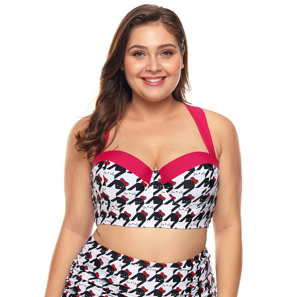 

Black-and-white Bikini Sling High-waisted Swimsuit with Big-sized Skirt Split Swimsuit