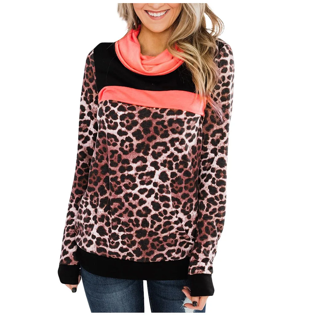 

Sweatshirt Long Sleeve Sexy Leopard Print Blouse Hooded Blouse Tops Casual Loose Hoodies Tops Plus Size Sudaderas Mujer Z0731