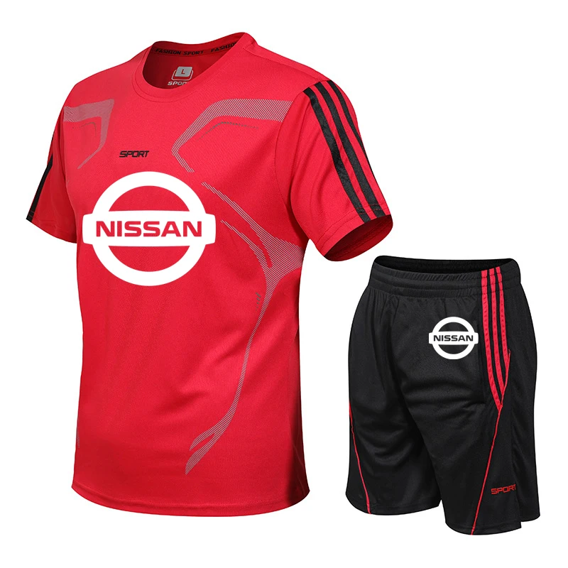 

NEW Summer Men's suits Nissan printing casual trend high quality cotton stripeMen's short sleeve+shorts 2-piece set