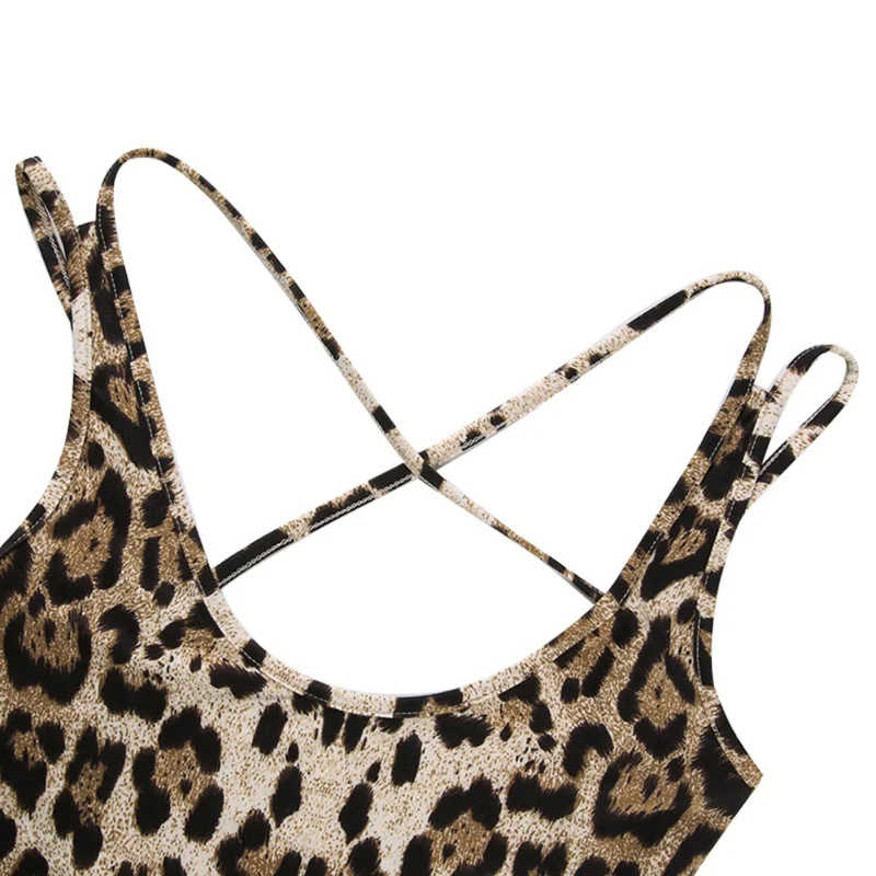 

Sexy Women Sling Leopard Bodycon Sleeveless Bodysuit Ladies Strap Back Cross Bandage Body Suits Skinny Bodysuits Female Romper