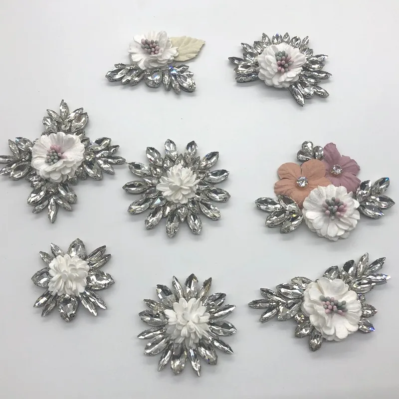 Свадебные аппликации с белыми цветами стразы кристаллами из бисера|Заплатки| |