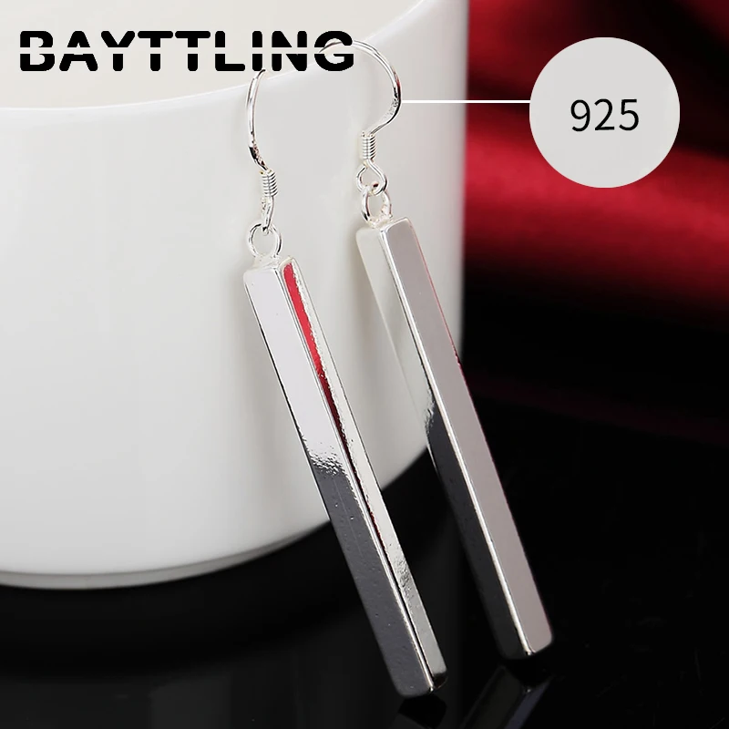 

BAYTTLING 925 Sterling Silver 65MM Long Pillar Drop Earrings For Woman Charm Fashion Engagement Party Jewelry Gift