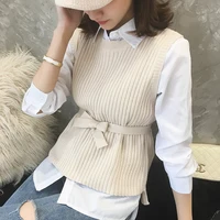ljsxls autumn women lace up sweater vest korean fashion womens preppy style o neck pullover casual knitting tops outerwear femme
