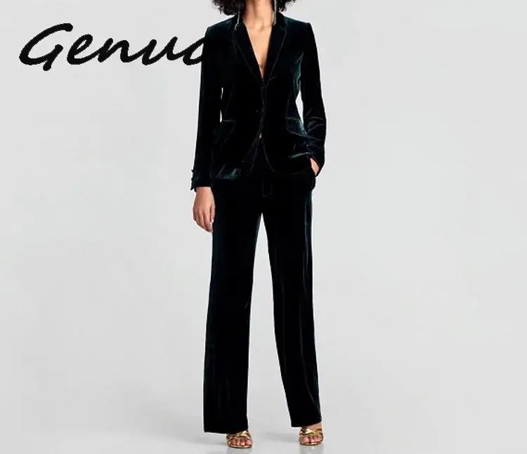 Шикарный темно-зеленый бархатный OL пиджак на одной пуговице женские костюмы с