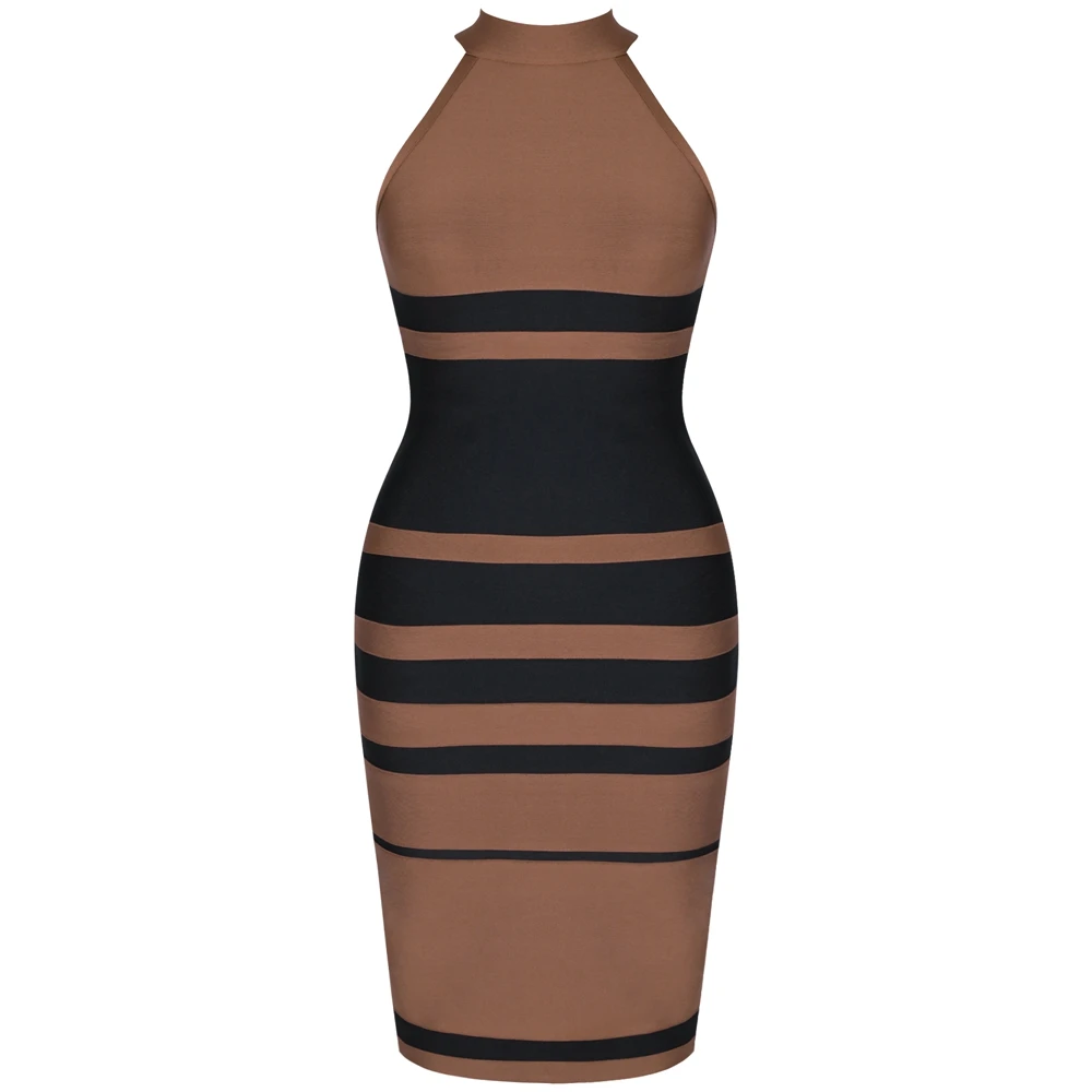 Женское облегающее платье Maketina летнее коричневое с круглым вырезом модель