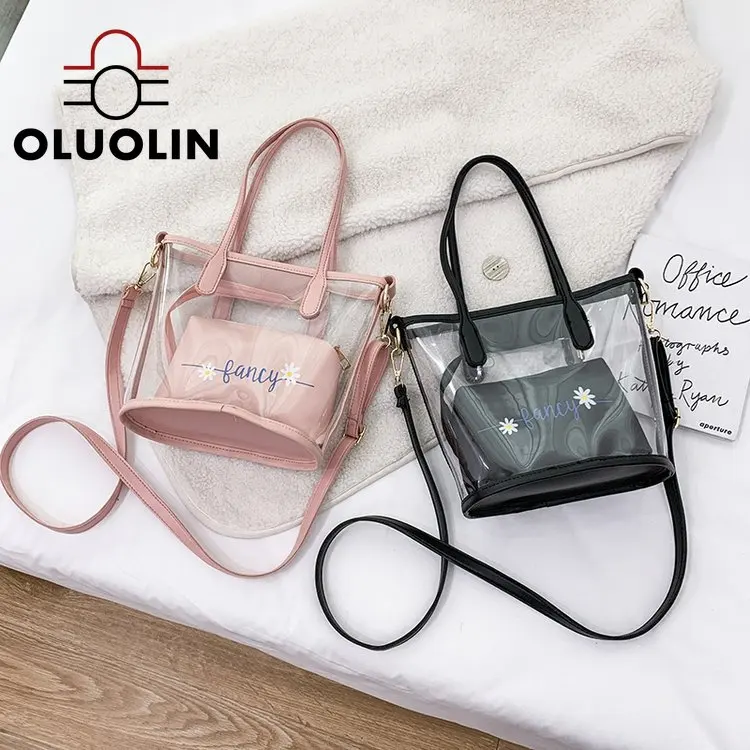 

Mother-in-law Bag Women Summer PVC Handbags Transparent Flowers Jelly Bags Beauty Female Beach Laptop Messenger Bag Shoulder Bag