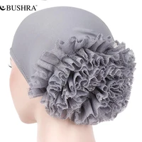 bushra 2022 new fashion pure color large flowers of milk silk lace cap plate taqiyah muslim baotou cap muslim hat