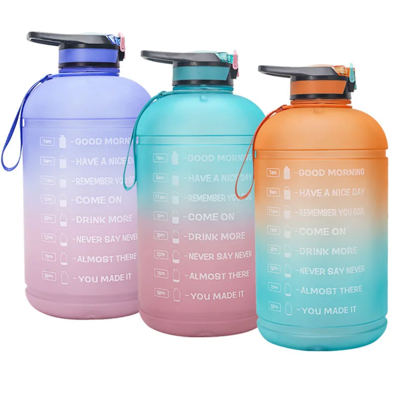 

Gallon Sports Water Bottles with Straw 128oz Leak-proof Flip Lid Kettle Cup Travel To-Go Drinkware Motivational with Time Marker