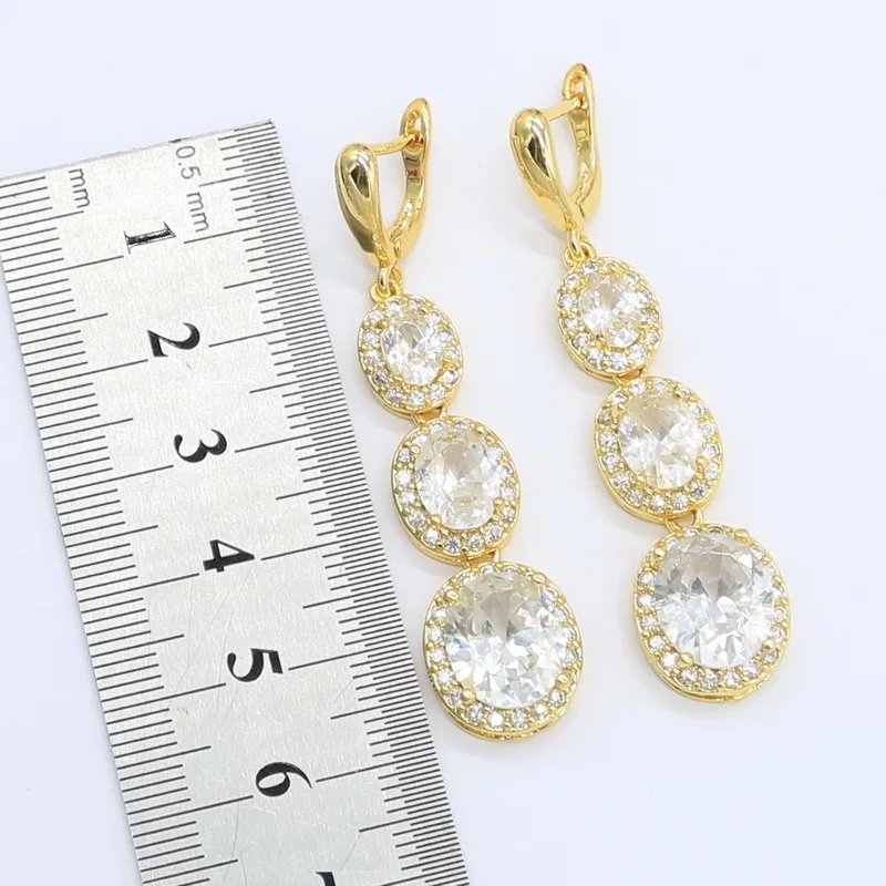 Новый набор украшений для женщин из белого циркония золотого цвета с браслетом