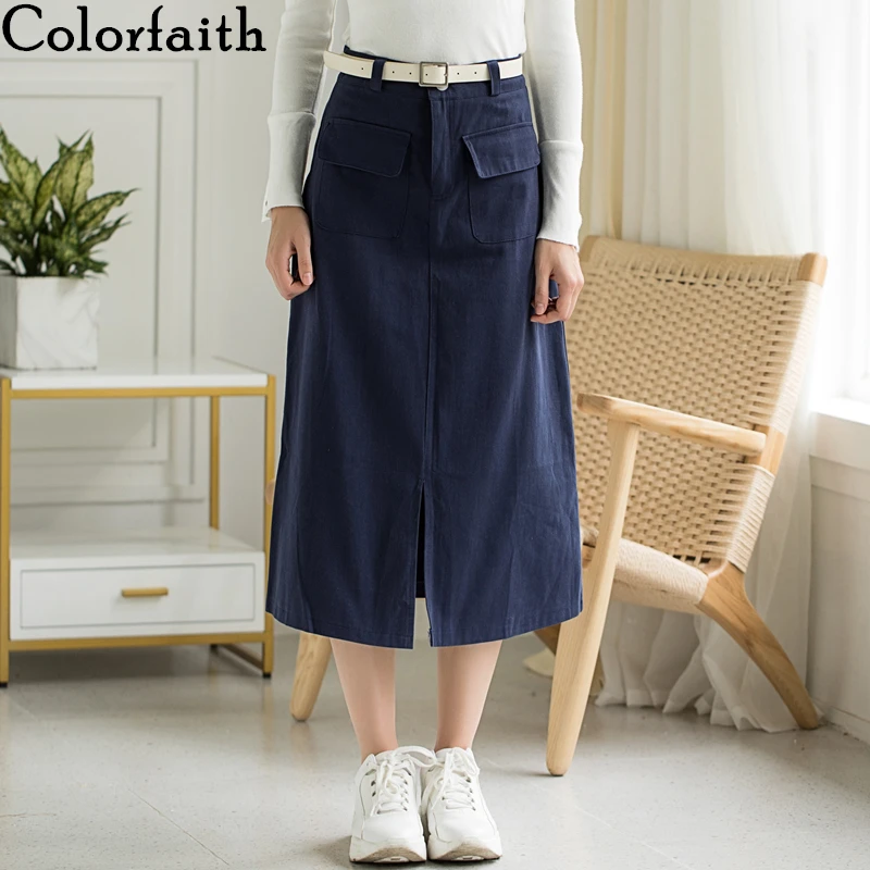 Colorfaith New 2019 Autumn Winter Women Skirt Midi A-Line With Belt Elegant Preppy Style Office Lady Fashionable Skirts SK1122 | Женская