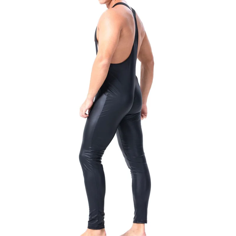 Боди для геев Комбинезоны из искусственной кожи на молнии мужские комбинезоны