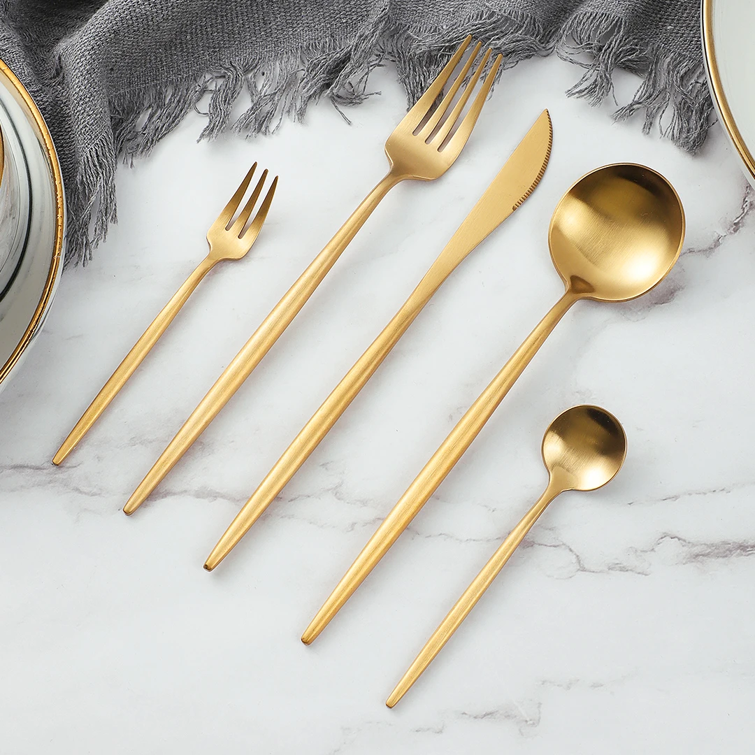 

30Pcs Gold Dinnerware Set 18/10 Stainless Steel Tableware Set Matte Knife Fork Spoon Flatware Set Cutlery Set Dishwasher Safe