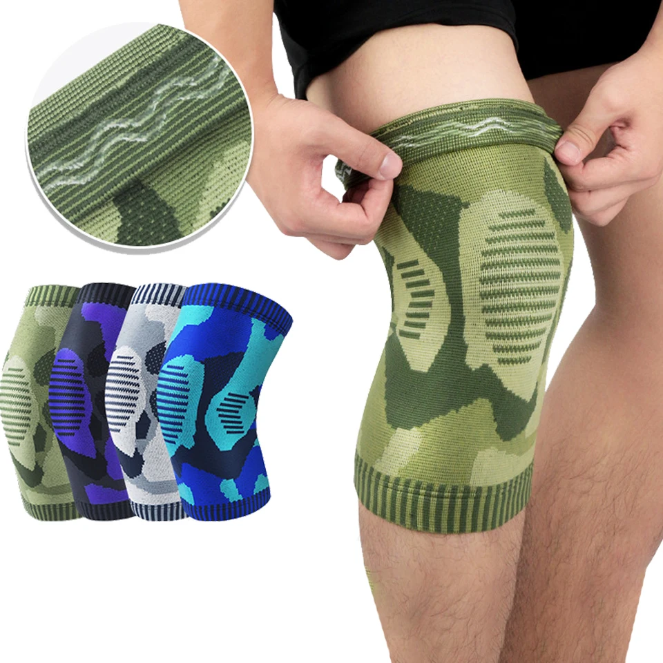 

1 Pcs Elastic Sports Knee Pads Camouflage Knitted Non-Slip Compression Leg Guards Basketball Football Running Protects The Bones