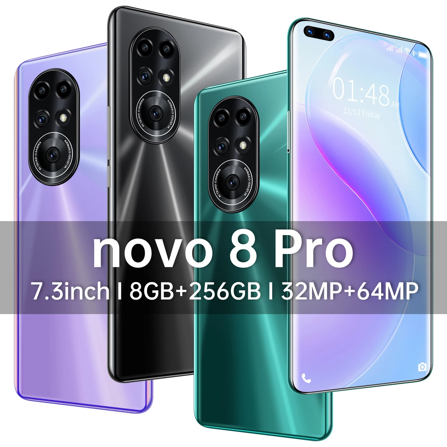 

Hot Sale Nova8 Pro 7.3 Inch Big Screen 256/512GB Andriod 11 6800MAH Smart Phone 2021 Global 5G Version 32+64MP Face ID MTK6889