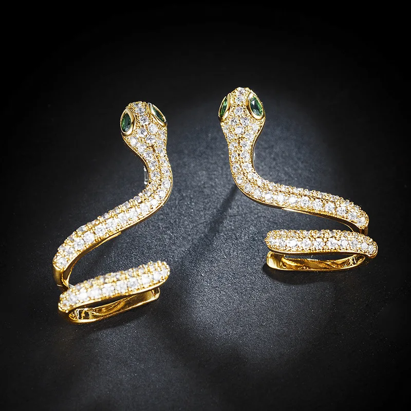 Женские серьги-гвоздики в виде змеи с зелеными глазами | Украшения и аксессуары