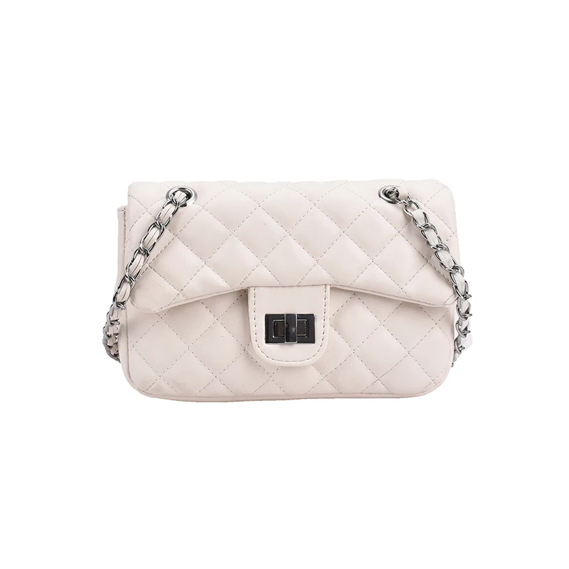 

Small Lingge Chain PU Leather Flap Crossbody Bag 2021 Shoulder Handbags Beautiful Fashion Brand Luxury Trendy Purses White Black