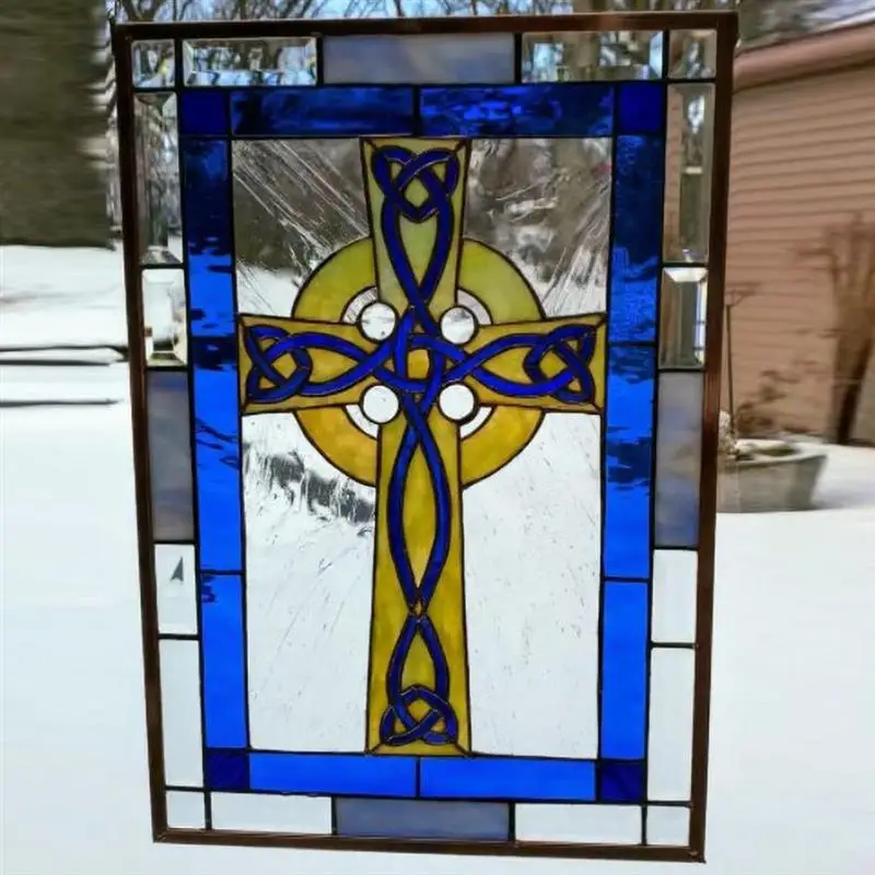 

Stained Glass Window Hanging Suncatcher Cross Sun Catcher Window Panel With Chain Home Decoration