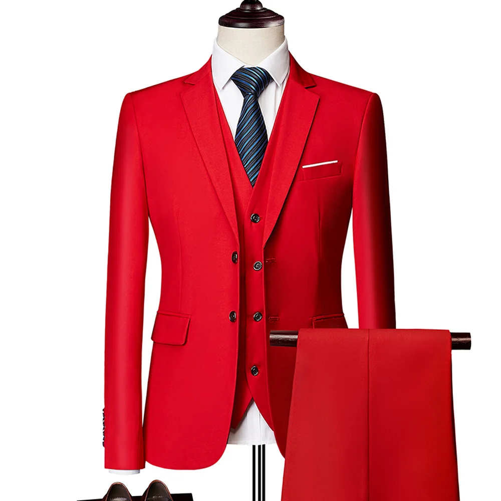 

(Blazer+Pants+Vest) Classic Men Formal Business Suit Slim Royal Blue Wedding Groom Wear Male Suit Black Gentlemen Costume M-6XL