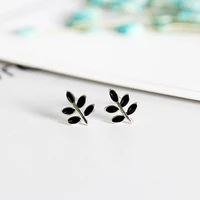 s925 sterling white fungus plugging small leaf shape sprouting leaf shape dripping earrings womens silver earrings