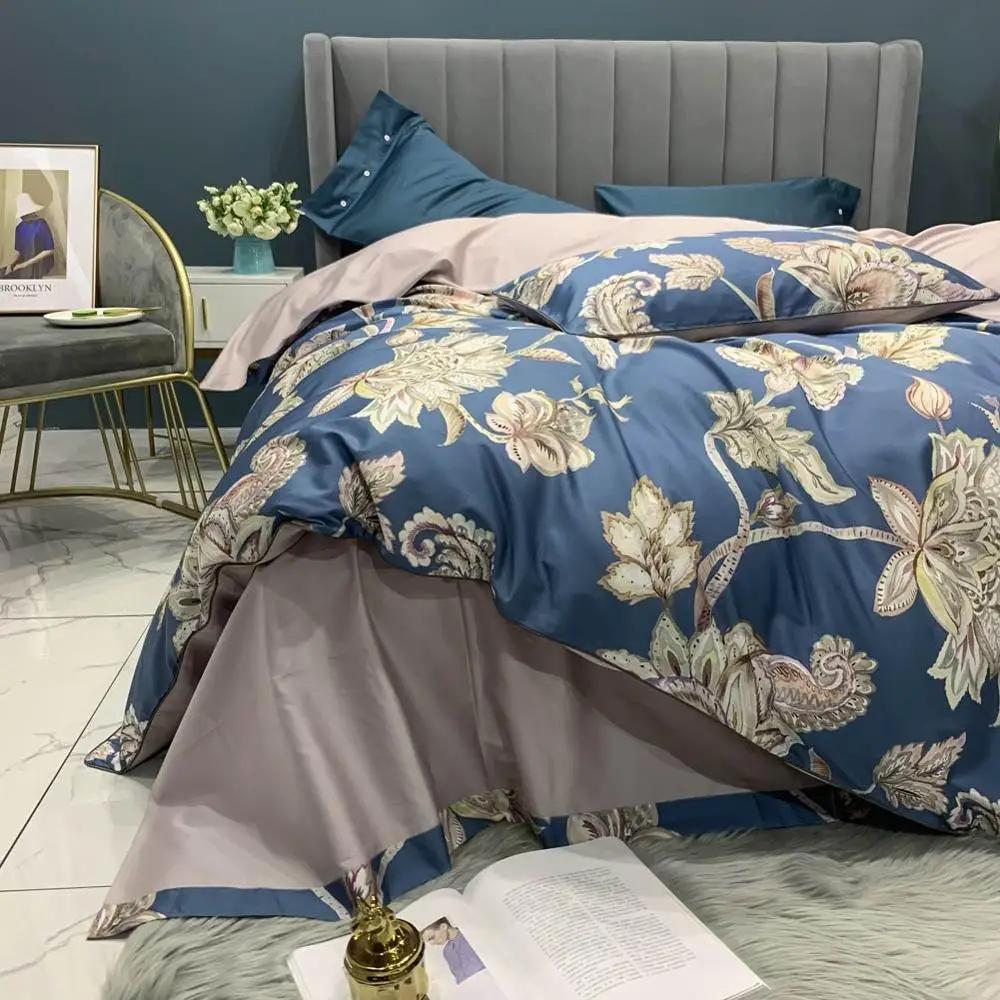 Постельное белье Papa &amp Mima из египетского хлопка с богемными цветами синего цвета