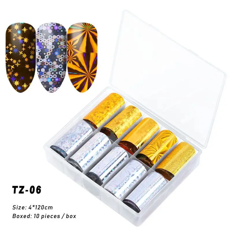 

10Colors/Kit 4*120cm sparkly Nail Foils Stickers Nail Transfer StickerTibetan colorful laser Laser Rose Nails Stickers Decor