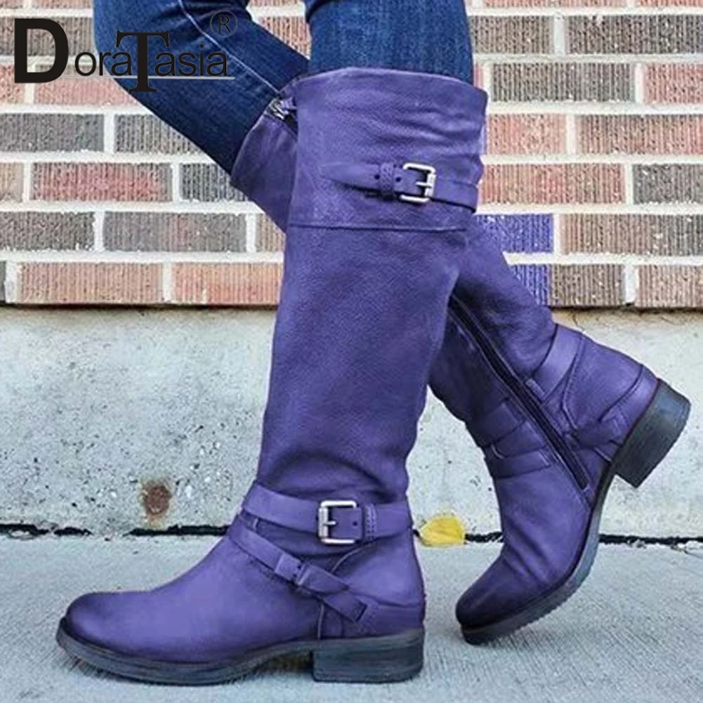 

Сапоги женские до середины икры DORATASIA, на массивном каблуке, с пряжкой, большие размеры 34-43, для осени, 2020