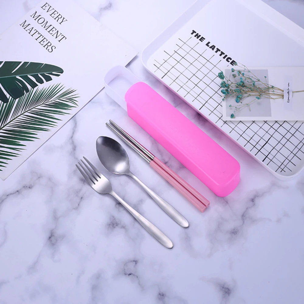 

Fork spoon chopsticks cutlery set student three-piece stainless steel portable cutlery