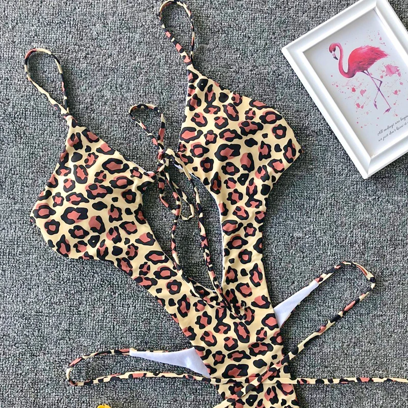 

Sexy Bikini Leopard Bikini 2021 Hot Sale Padded Bra Straps High Waist Swimsuit Female Swimwear Women Biquini Siamese Swimsuit