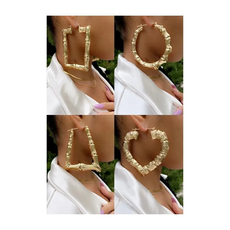 

Big Bamboo Gold Dook Knocher Earrings Hip-Hop Oversized Hoop Earrings 90s Geometric Shape Earrings for Women's Fashion Jewelry