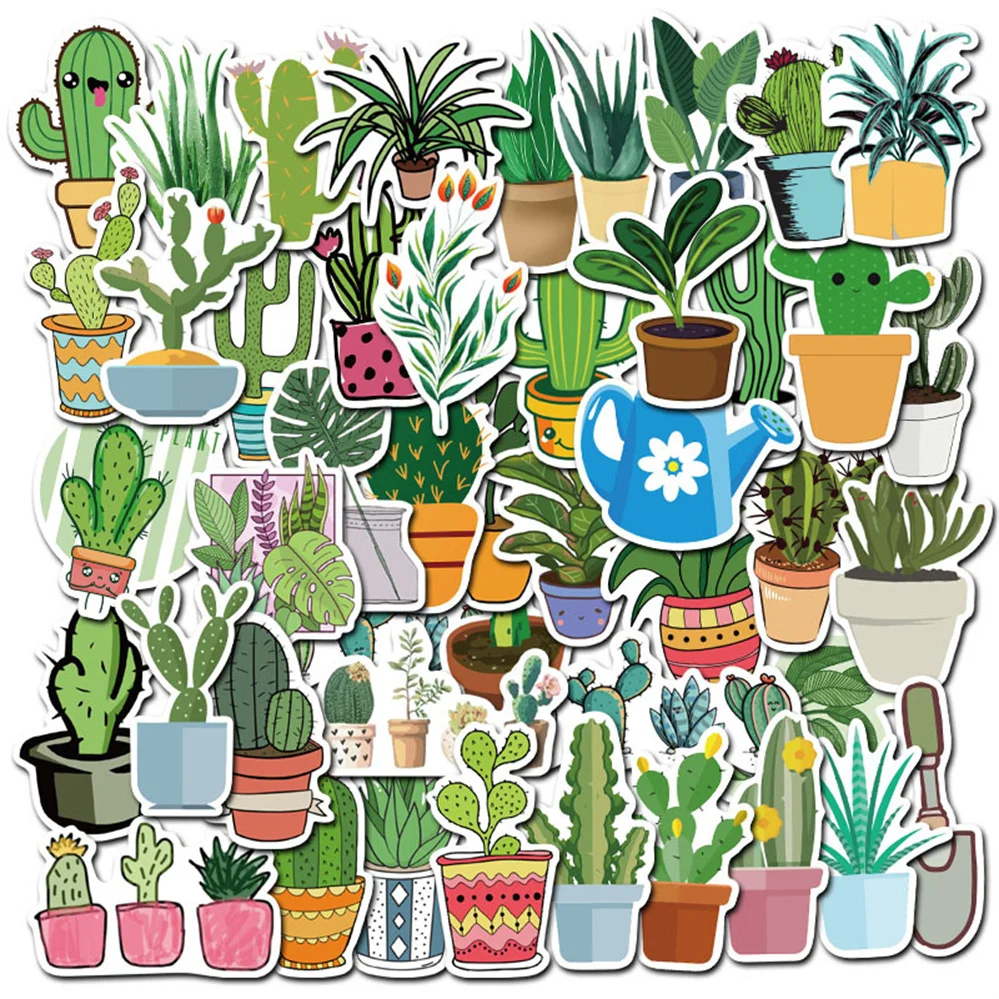

10/30/50PCS Cute Cartoon Green Plant Cactus Potted Graffiti Computer Laptop Guitar Waterproof Sticker Decorative Toy Wholesale