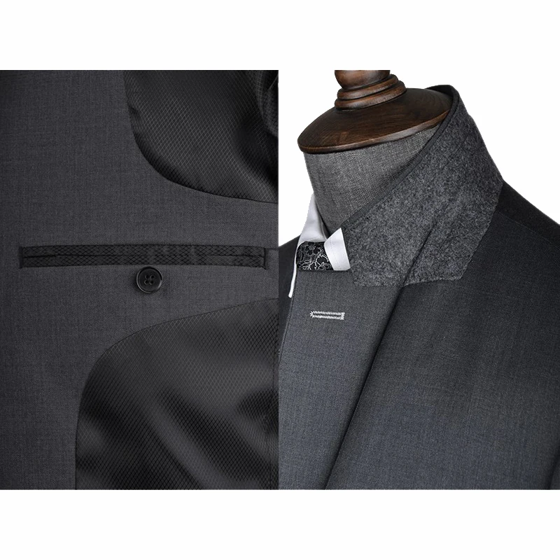 Мужской приталенный костюм из шерстяной ткани пиджак и брюки серого цвета