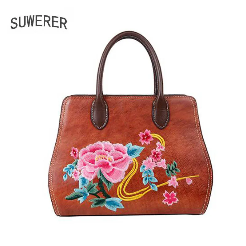 Новая сумка из натуральной кожи модные сумки с вышивкой на плечо воловьей