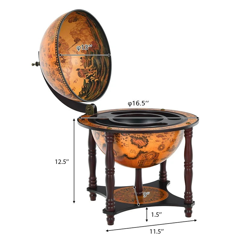 23 Inch Retro Delicate Appearance Globe Wine Bar Stand Durable Premium MDF Inner Painting Surface Living Room Bar Wine Cabinets images - 6