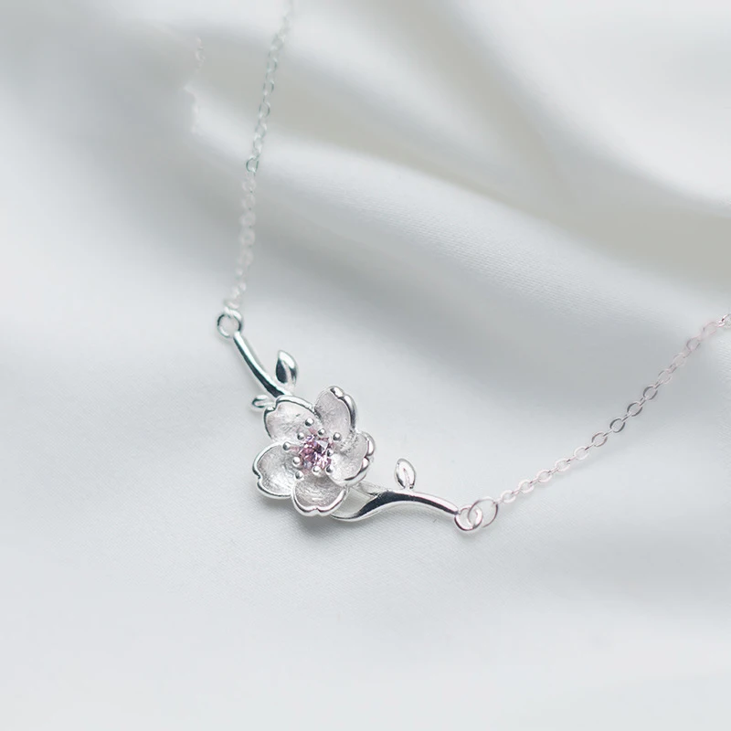 Trustdavis подлинный модный 925 пробы Серебряный Розовый CZ Peach Blossom кулон колье ожерелье