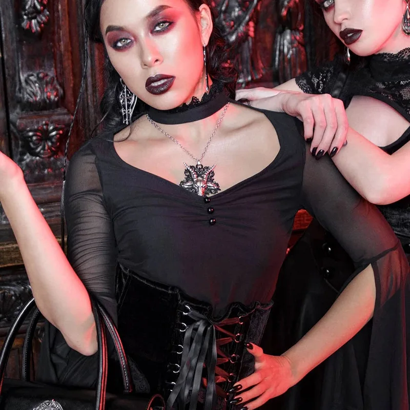 

Women Blouse See-Through Mesh Patchwork Tops Long Sleeve Lace Hem Shirt Sexy Slim Elegant Formal Summer New 2021
