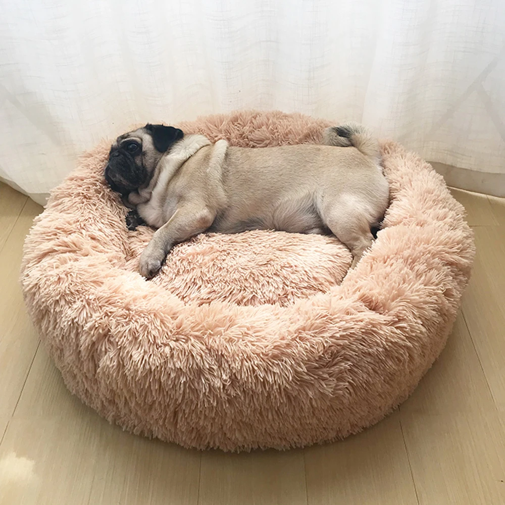 

Super Soft Pet Bed Kennel Dog Round Cat Winter Warm Sleeping Bag Long Plush Puppy Cushion Mat Portable Cat Supplies 46/50/60cm