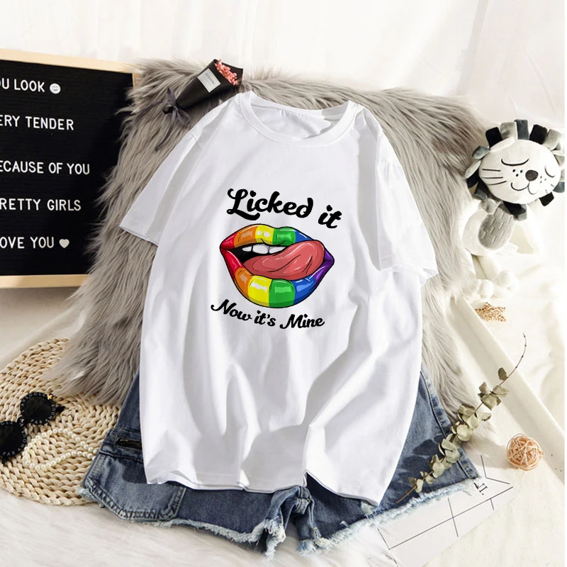 

Women Vintage Style Fashion Red lips Cool Letter Print Funny Summer T shirt Women Vogue Princess Short T Shirt